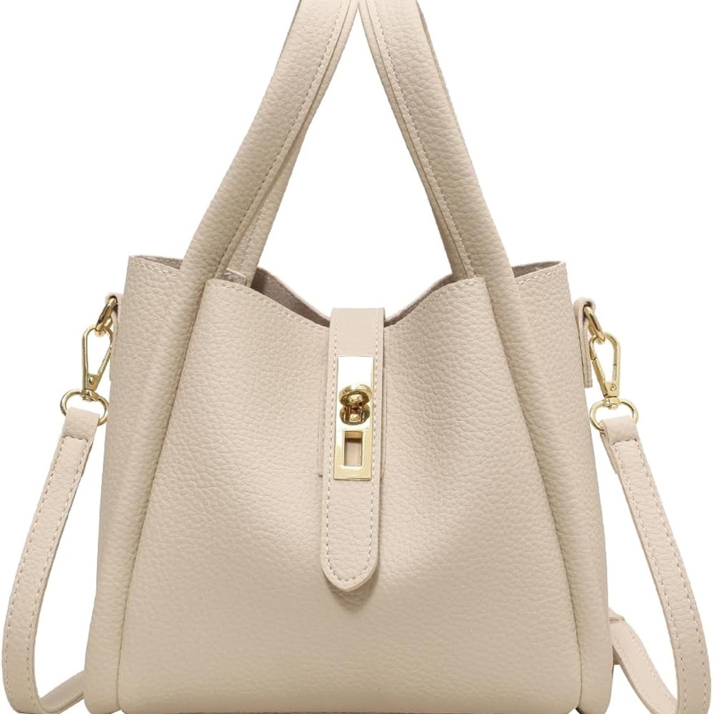 Cream Crossbody Bag with Structured Shape and Adjustable Strap
